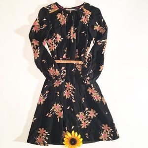 Boden black/brown Floral long sleeve mini dress 4R